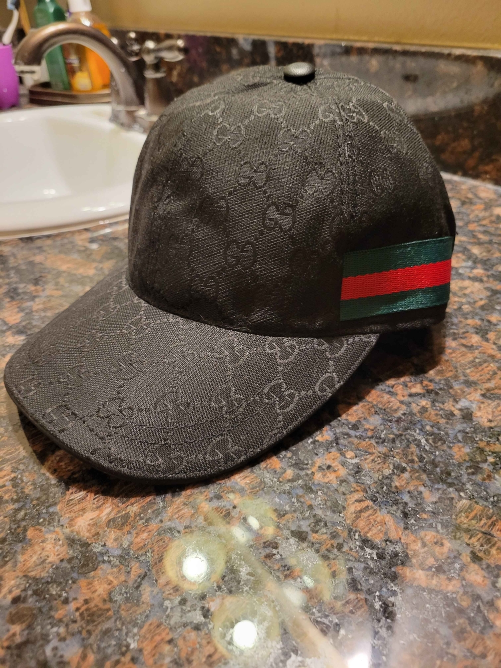 Gucci Black Monogram Baseball Cap with Web Stripe - Picture 3 of 7